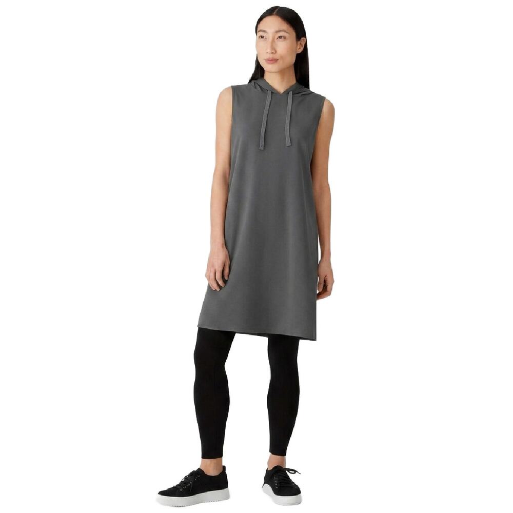EILEEN FISHER Sleeveless Hoodie Dress Size Medium Organic Cotton in Moon Grey